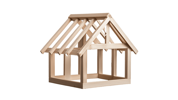 Wooden house frame model on transparent background png