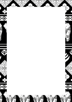 Vertical frame of hand-drawn Thai pattern in line art style. png