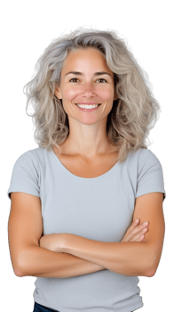 Older woman with gray curly hair smiling on transparent background png