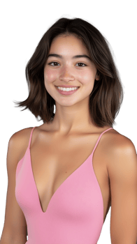 Smiling young woman in pink top on transparent background png