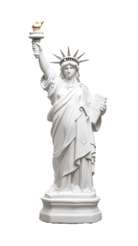 White statue of Liberty replica on transparent background png