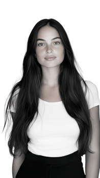 Portrait of a woman with dark hair and white shirt on transparent background png