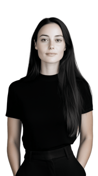 Stylish woman in black outfit with serious expression on transparent background png