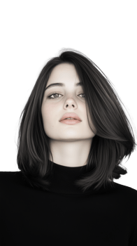 Woman in black turtleneck with relaxed expression on transparent background png