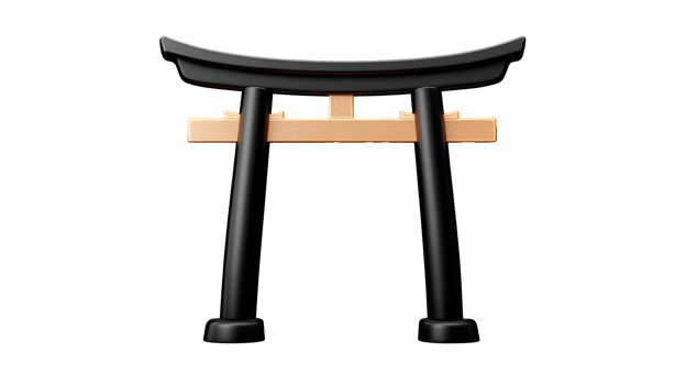 Classic black torii gate miniature with wooden base on transparent background png