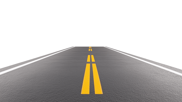 Asphalt road with yellow dividing lines on transparent background png