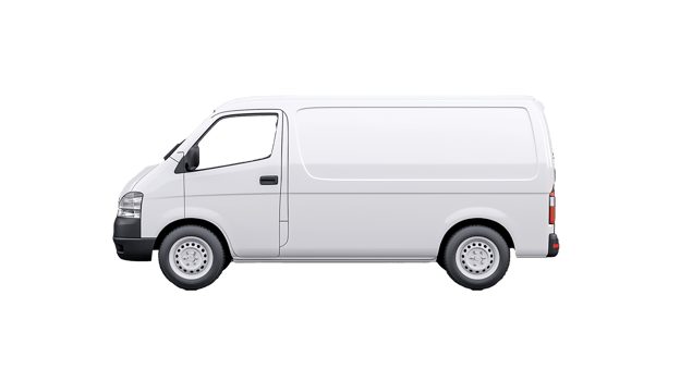 White delivery van side view on transparent background png