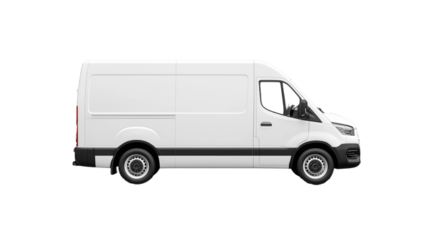 White transport van side view on transparent background png