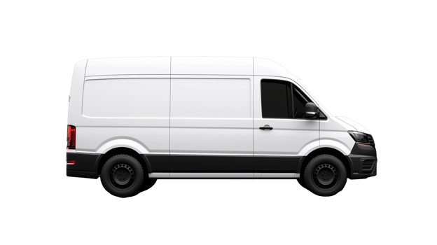 Large white cargo van side view on transparent background png
