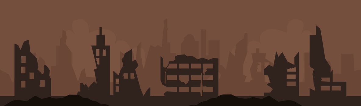 Destroyed war city silhouette landscape background vector