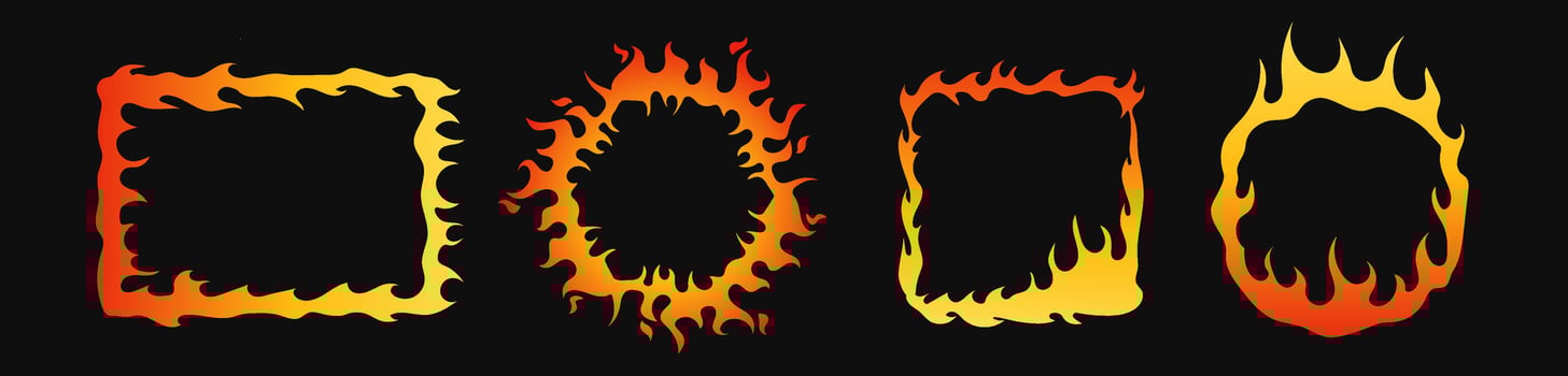Flame circle and square border. Burning photo frame. vector