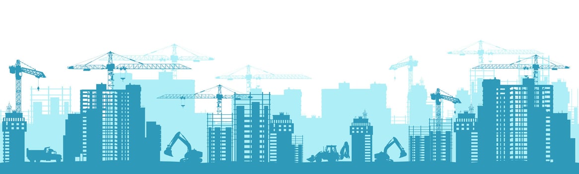 Construction city landscape site with a tower crane. Construction of residential buildings. vector