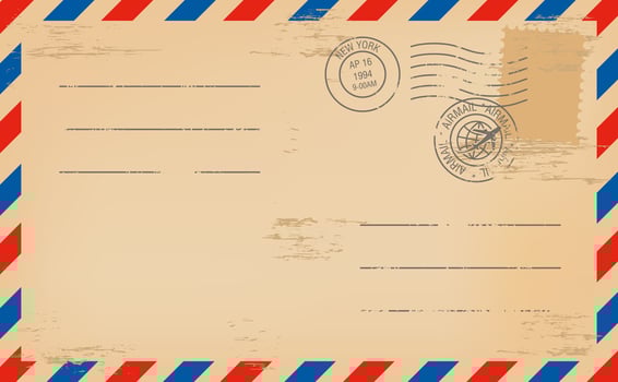 Worn postal envelope with seals and stamp template vector
