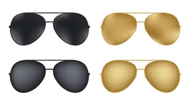 Gold and black sunglasses aviators set vector