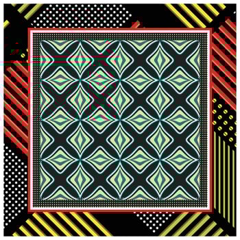 Abstract Ethnic Rug Ornamental, Geometric Square shape scarf Print Placement. vector