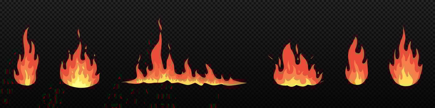 Varieties of fire and flames set vector