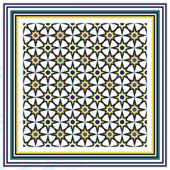 A colorful Geometric mosaic pattern with the Blue Orange and Black flowers Motif vector