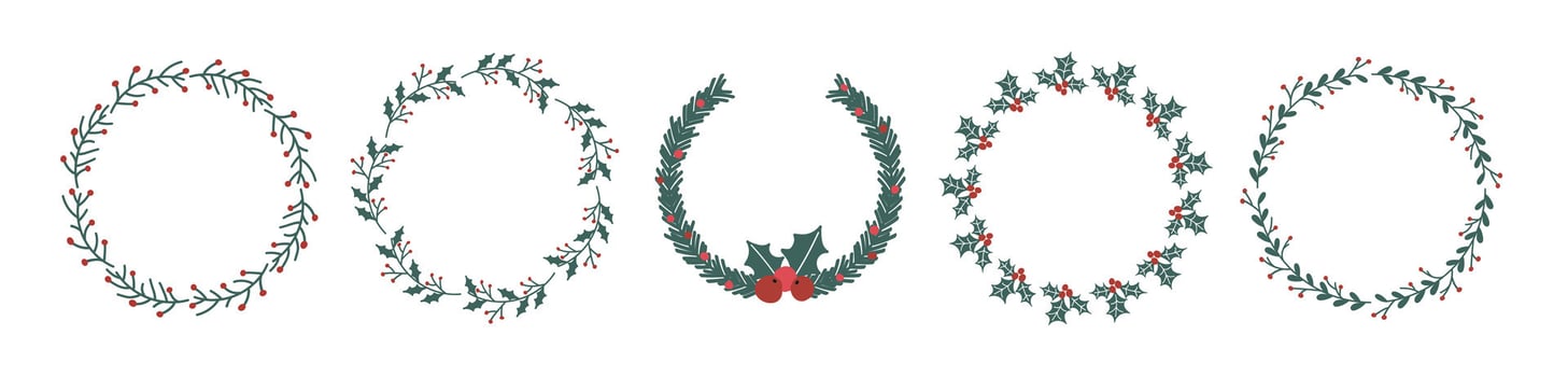 Christmas holiday photo frame. Holly berry branch wreath. vector