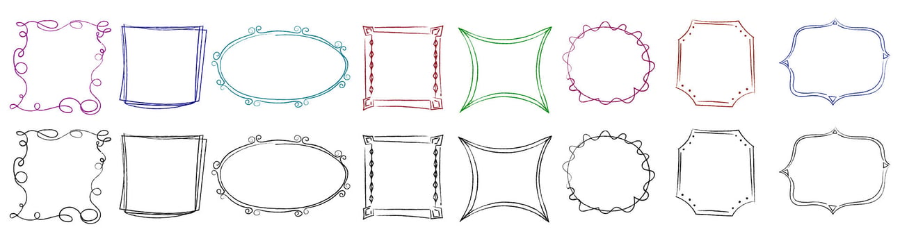 Doodle decoration frames set. Black geometric sketch frame banner vector