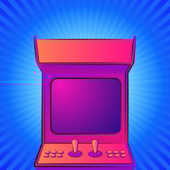 slot machine on blue sunburst background vector