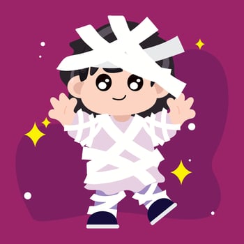 Adorable mummy costume for kids wrapped in bandages vector