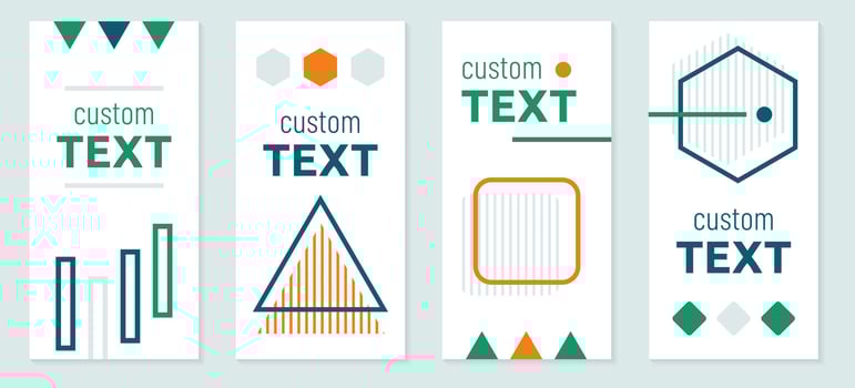 Set of Banners with Abstract Figures. Dynamic Geometric striped Shapes. Collection of posters in motion. Polygon, triangle and rhombus. Line, dots. Place for text. Bright colors. illustration. vector
