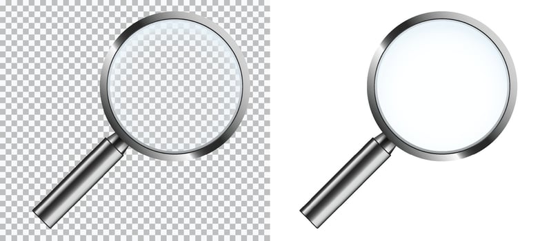 Research magnifying glass set. Exploration scaling and exploring tool vector
