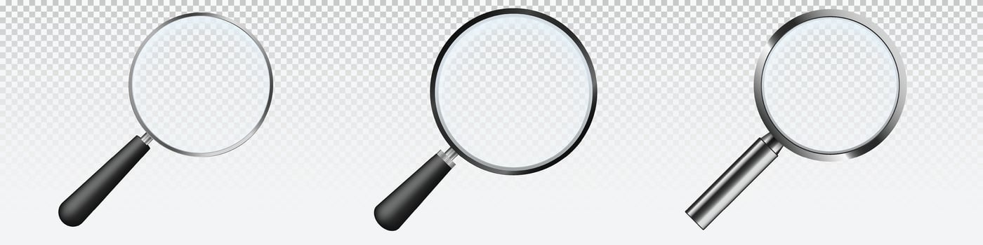 Magnifying glass set. Scaling and exploring tool vector
