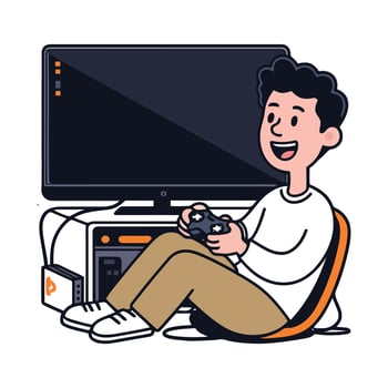 A man sitting on a chair with a game controller vector