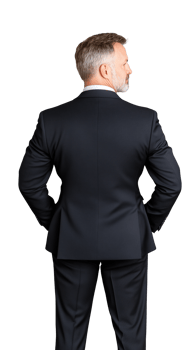 Man in formal black suit standing isolated on transparent background png