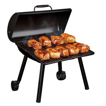 Outdoor barbecue grill with meat cooking on transparent background png