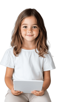 Little girl with paper isolated on transparent background png