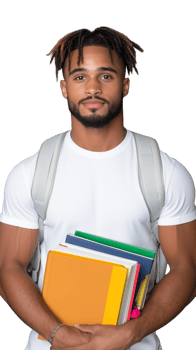 Student holding stack of books isolated on transparent background png
