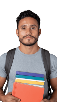 Young man with backpack and books isolated on transparent background png