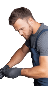 Focused man repairing bike isolated on transparent background png