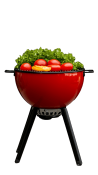 Red barbecue grill with vegetables isolated on transparent background png
