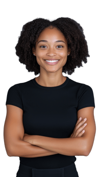 Confident woman with arms crossed isolated on transparent background png