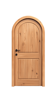 Wooden arched door with handle isolated on transparent background png