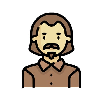 A man with a beard and mustache is shown in a flat style vector