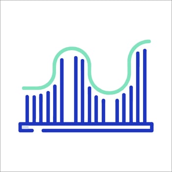 A line icon of a wave with a bar graph vector