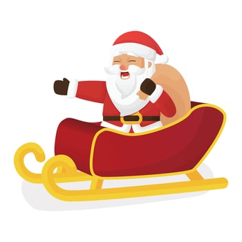 Santa Claus Chibi cute character art flat design in cartoon style with smiling face with gift sack riding reindeer perfect for merry Christmas and kids book asset design isolated vector
