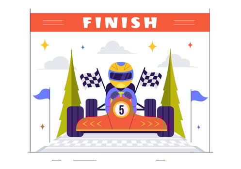 High-Speed Formula Racing Car Reaching the Finish Line on a Track Illustration in Flat Style vector