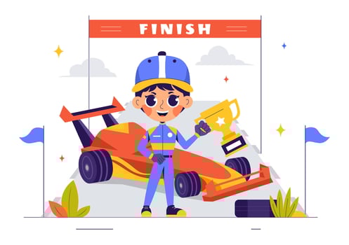 Fast Formula Racing Car Reaching the Finish Line in Flat Style Illustration for Championship Event vector