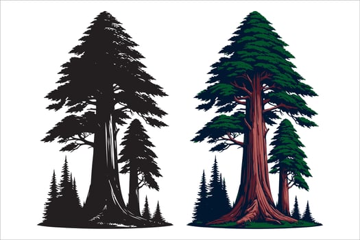 tall tree color and silhouette art illustration vector
