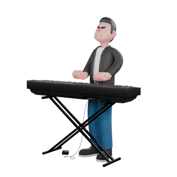 3D Musician Model. A male musician is standing looking up while both hands are on the piano in front of him. Vocal Talent png