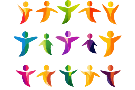 Colorful abstract figures representing diversity and unity. Vibrant designs evoke a sense of community and inclusivity. png