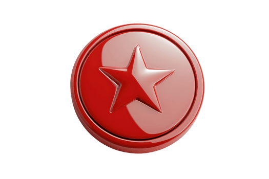 Glossy red circular icon with a prominent star symbol in the center, suitable for web design, apps, and various graphic projects. png