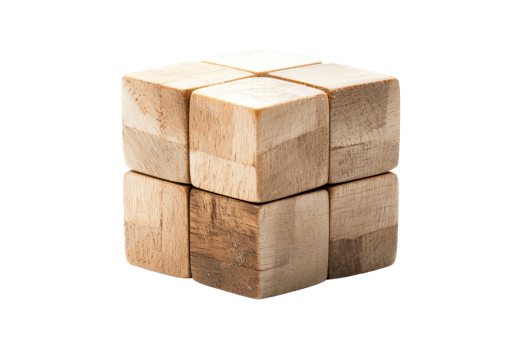 Wooden puzzle cube isolated on transparent background. showcasing craftmanship and simplicity. Ideal for educational and recreational purposes. png