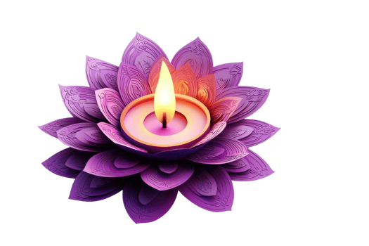 A serene purple lotus candle with a glowing flame, symbolizing peace and spirituality, perfect for meditation and relaxation themes. png