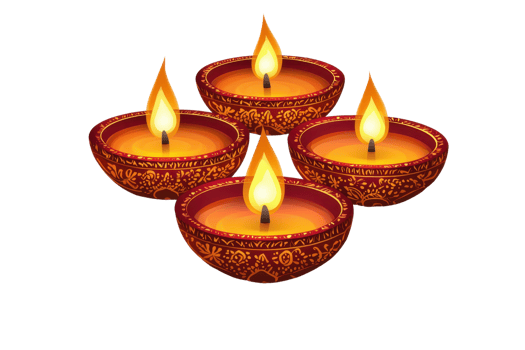 Beautiful illuminated oil lamps with intricate designs, symbolizing festivity and warmth. Perfect for festivals and celebrations. png